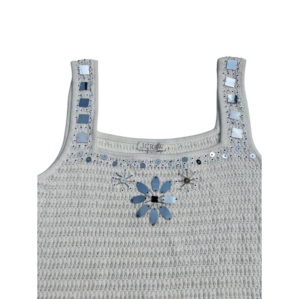 J Crew Knit Sweater Tank Hand Embellished Mirrors Square Neck White L - Picture 5 of 6